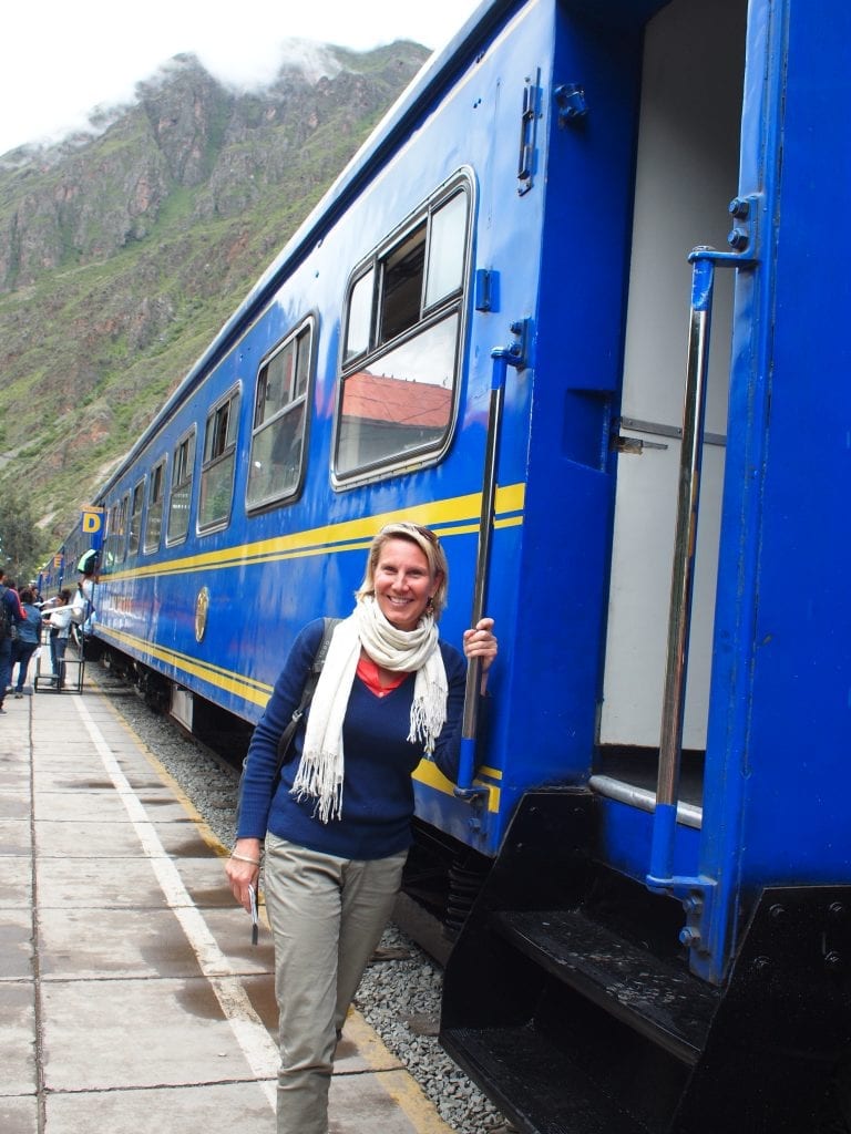 Getting on to the iconic blue train from Ollanta to Aguas Calientes, Peru, one of the top travel experiences in itself.