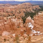 Long-distance view of brown hoodoos at Bryce Canyon, Utah